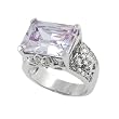 Sterling Silver Rectangular Lavender CZ Ring with Butterfly & Heart Design on Band
