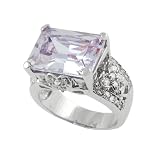 Sterling Silver Rectangular Lavender CZ Ring with Butterfly & Heart Design on Band