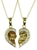9ct Gold Plated Silver Ladies best Friends Cubic Zirconia Set Split Heart Pendant With 16 Trace Chain