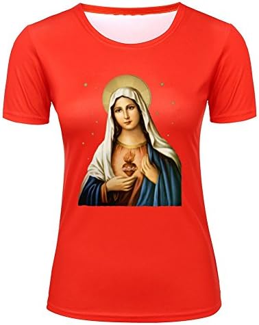 Kelisa 3D Girls Round Neck Secred Heart of Blessed Virgin Mary Short Sleeve Tshirt
