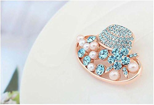 Blingbling Jewelry Rose Gold Plated Austria Crystal Pearl Lovely Hat Brooches Pins for Women Girl Gift (Blue)