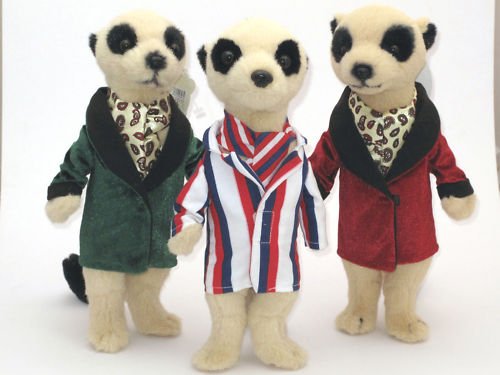 Set of 3 Meerkat Soft Toys Stripe/Red/Green