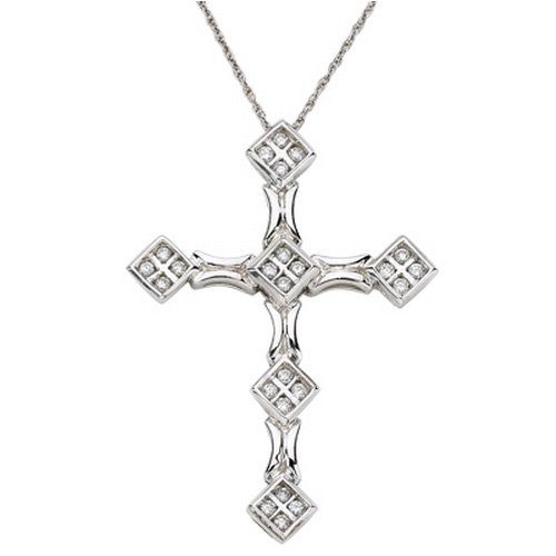 14K White Gold 1 4 ct. Diamond Cross Pendant with Chain