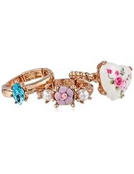 Betsey Johnson "Vintage Bows" Floral Printed Heart Ring Set
