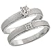 10 Karat Weissgold Satin Center 2-Teilen Hochzeit Ring Set, mit 0.02 Karat Brilliantschliff Diamanten, (3mm) breit