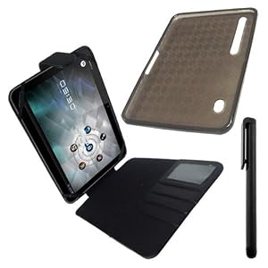 Skque Premium Black Leather Case+Smoke TPU Case+Black Stylus Pen For Motorola Xoom Tablet
