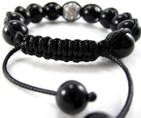 12mm Clear Crystal Ball and Black Agate Bracelet + Gift Box