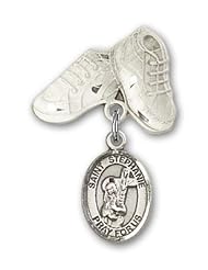Sterling Silver Baby Badge with St. Stephanie Charm and Baby Boots Pin