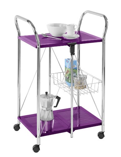 WENKO 900040100 Beistell- und K&uuml;chenwagen Sunny - zusammenklappbar, Ablagekorb, Chrom, 60 x 90 x 44 cm, lila