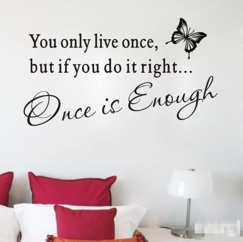 Newsee Decals You Only Live Once Is Enough Quote Word Art Vinyl Wall Decal Stickers Home Decor Black