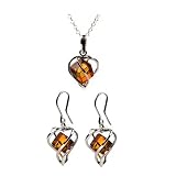 Millennium Collection Honey Amber and Sterling Silver Heart Set, 18