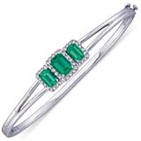 14Kt White Gold Luxury Style Mishmash Emerald and Diamond Bangle