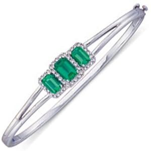 14Kt White Gold Luxury Style Mishmash Emerald and Diamond Bangle
