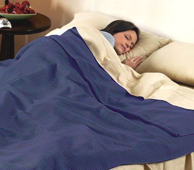 Sunbeam Queen Camelot Dreams Herringbone Ocean Blue Electric Heated Warming Blanket