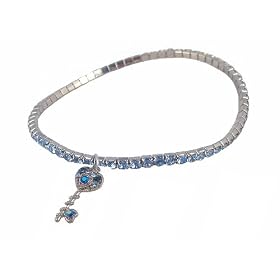Anklet - A76 - Swarovski (tm) Crystal - Stretch ~ Light Sapphire (Light Blue) with Key Charm