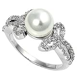 Sterling Silver Ring - Mabe Pearl and Clear CZ - 10mm x 2mm - Sizes 5-9