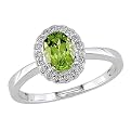 14K White Gold Oval-Cut Peridot and Diamond Ring