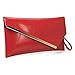 BMC Fashionably Chic Hot Rod Red Faux Leather Gold Metal Accent Envelope Style Statement Clutch