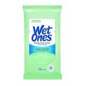 Wet Ones Hand & Face Wipes, Sensitive Skin, Extra Gentle, Travel Packs 15 Each (Pack of 6)