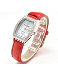 Royal Crown 3635 Jewelry Waterproof Middle Red Watch Rectangle Dial Leather Strap Watches for Woman