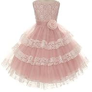 Girls Lace Tea Length Pageant Dress  With a Sash 