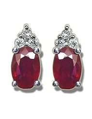 .12 ct 6X4 Oval Ruby Classic White Gold Basketweave Earring