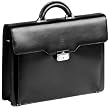 Mancini Black Leather Single Flap Over Compartment Briefcase