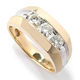 14K White / Yellow Gold Three-Stone Moissanite Men's Ring