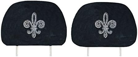 AJ WORLDWIDE Two Embedded Crystal Velour Headrest Covers - Silver Fleur de Lis