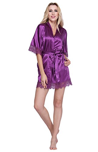 ExpressBuyNow Women's Kimono Robe Short- Lace Trim