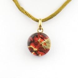 Handmade Murano Glass Pendant - Round S Red/Gold Style3
