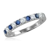 Sapphire and Pave Diamond Ring in Platinum Wedding Band (G, SI1, 0.48 cttw) Certificate of Authenticity