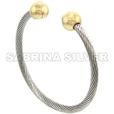 Stainless Steel 7 in. Golf Cuff Bracelet w/ 2-Tone Bio Magnetic Ball Ends, 3/16 in. (4.5mm) wide