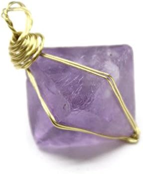 Small Copper Wire Fluorite Stone Pendant For Jewelry Making (5PCS,PURPLE)