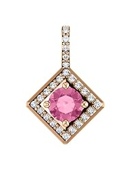 14K Rose Gold 5.00mm Round Cut Pink Sapphire and Diamond Pendant