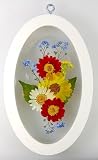 Real Flowers Suncatcher -  Springtime Wildflower Arrangement - with Real Preserved Colorful Daisies, Coreopsis & Forget Me Not. Suncatcher and Wall Hanging Decor - Wood Frame - Beveled Glass - Handmade and Crafted in the U.S.