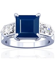 Platinum Princess Cut Blue Sapphire Three Stone Ring