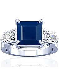 14K White Gold Princess Cut Blue Sapphire Three Stone Ring