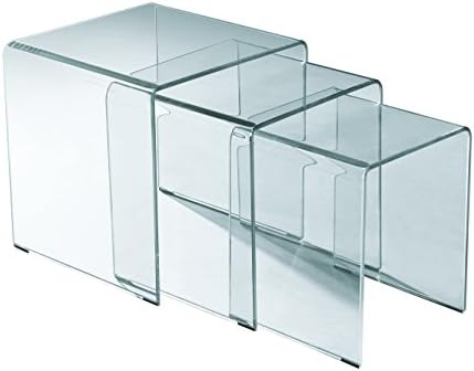 Rainbow Home Furniture CT-397 Bent Glass Nesting End Table Set, 3-Piece, Clear