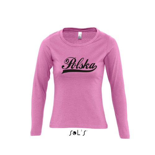 Polen Oldschool Polska LÄNDERSHIRT EM / WM FAN Trikot – Damen Langarm Longsleeve T-Shirt S-XL , Orchid pink – schwarz , S