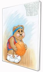 Sports Bear Basketball Star - Childrens Wall Art, Kids Wall Art, Nursery Wall Art Ready-to-Hang Plaque 10.5" x 13.5"