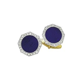 Solid 14k Gold and Diamonds Octagon Lapis Cufflinks by Lapis Cufflinks