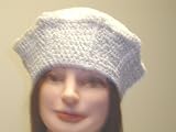 Bm305ws, Hand Crocheted White Chenille and Metallic Silver Gimp Tweed One Size Beret for Teens and Adult Men and Women
