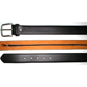 Mens Black Leather Belt with Hidden Secret Money Pocket Compartment Size Large