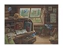Birdwatchers Retreat, Bluebird Art Poster Print by Janet Kruskamp, 26x20