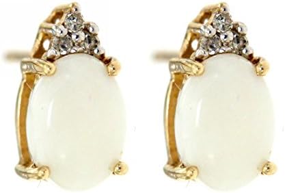 14k Opal Gemstone and Diamond Earrings, Birthstone of October