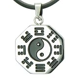 Amulet Yin Yang BA GUA Eight Trigrams Stainless Steel 
Lucky Charm Pendant on Rubber Cord Necklace 