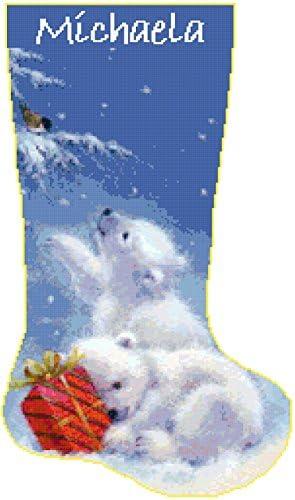 Pattern Only Cross Stitch Christmas Stocking Polar Bears 3 with Name