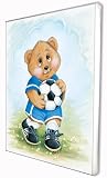 Sports Bear Soccer Boy Star - Childrens Wall Art, Kids Wall Art, Nursery Wall Art Ready-to-Hang Plaque 10.5" x 13.5"