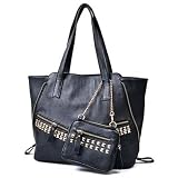 CASSANDRA Black Embellished Top Double Handle Shopper Tote Bag Shoulder Handbag Satchel with Accessory Purse
